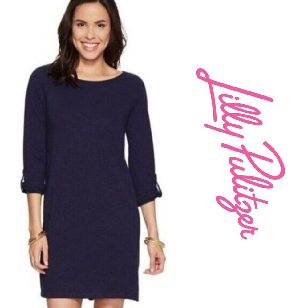 Lilly Pulitzer | Surfcrest Swing Dress Women's Roll Tab Sleeve | Navy | Large